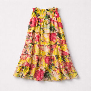 0219 NWT Size Large Chaudry KC yellow with bright colored flowers skirt.